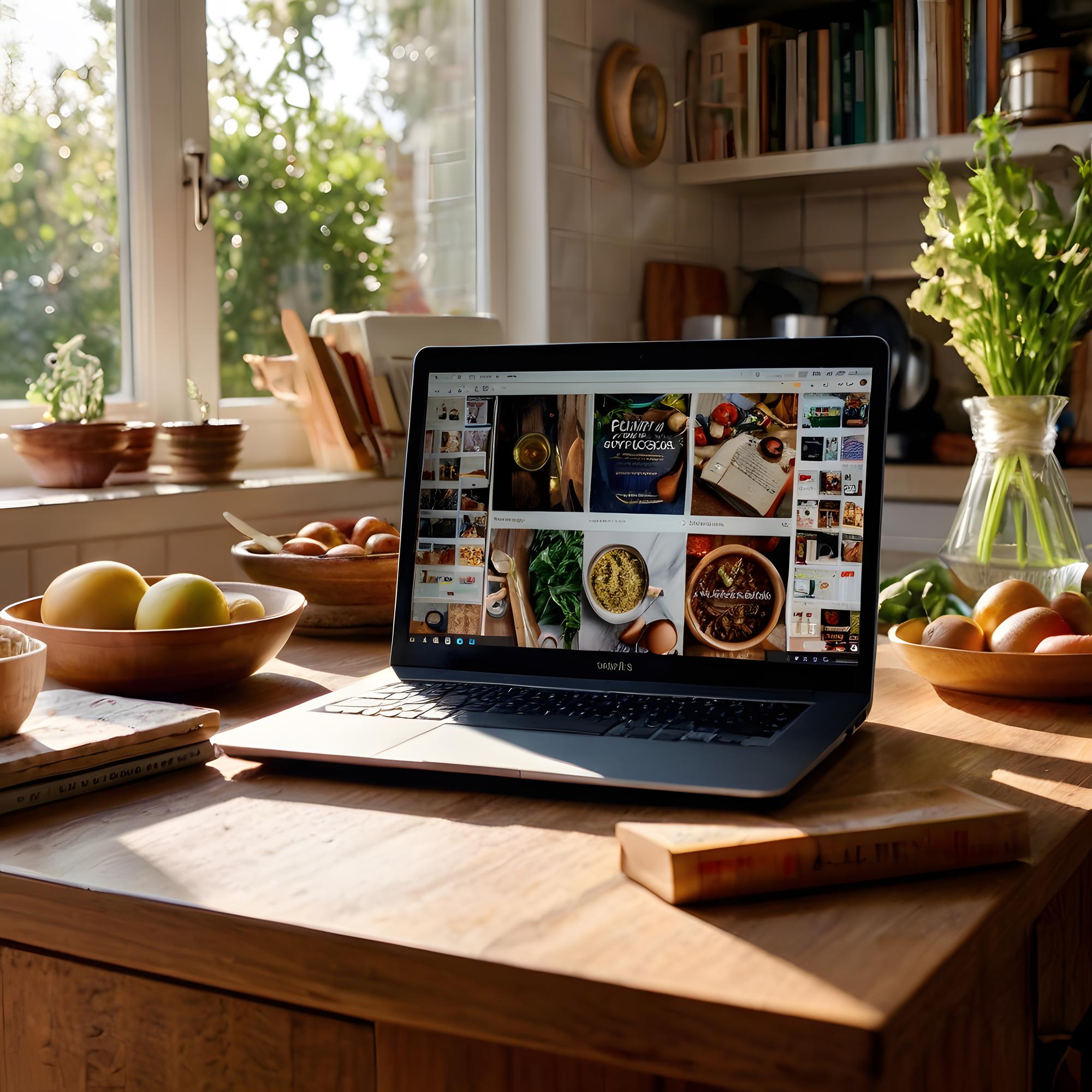 Laptop con video ricetta aperta